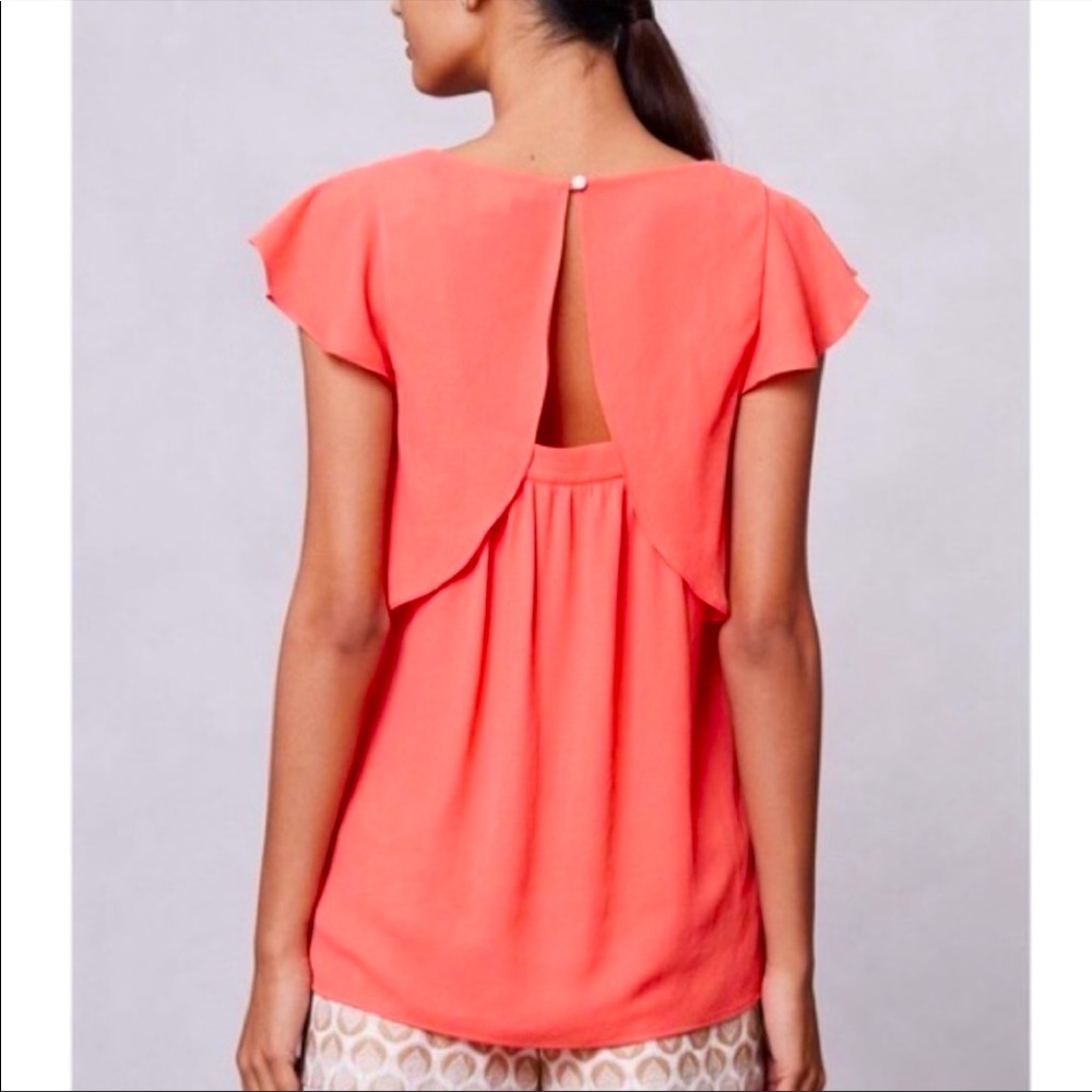 Anthropologie Meadow Rue Coral Flutter Sleeve Top